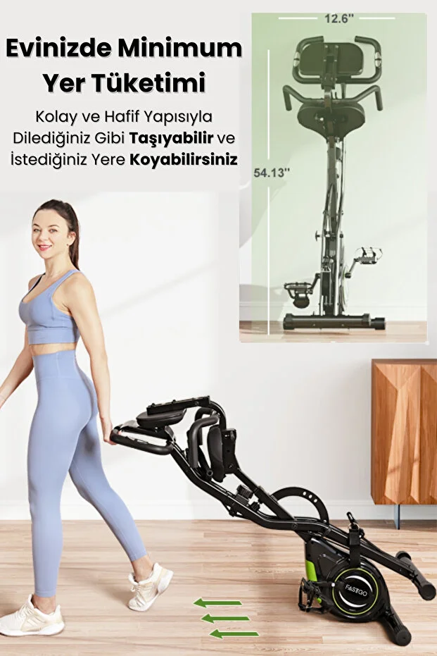 FASTGO Katlanabilir Ekranlı Egzersiz Bisikleti 4IN1 Manyetik Bisiklet Evde Egzersiz Kondisyon Bisikleti(120 Kg Kapasiteli)